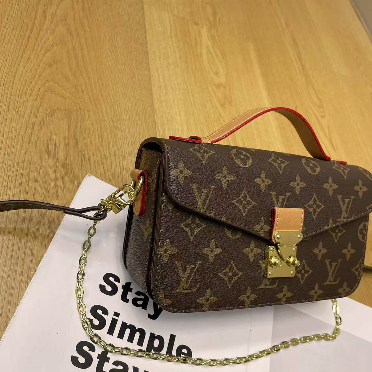 Vintage Lock Chain Shoulder Bag – Classic Monogram Design