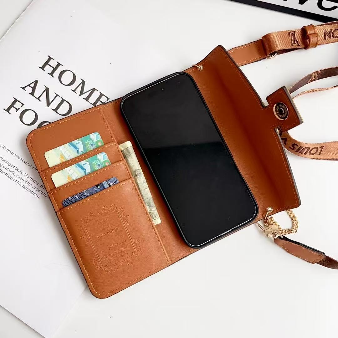 Long Strap Letter Holster Wallet Case For iPhone