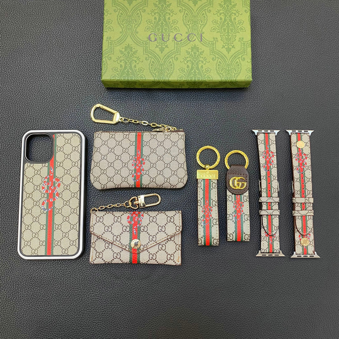 Fashion Gift Set (iPhone Case+Keychain+Coin Purse+Card Holder+Watch Strap)