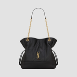 Quilted Drawstring Shoulder Bag | Gold Chain Detail