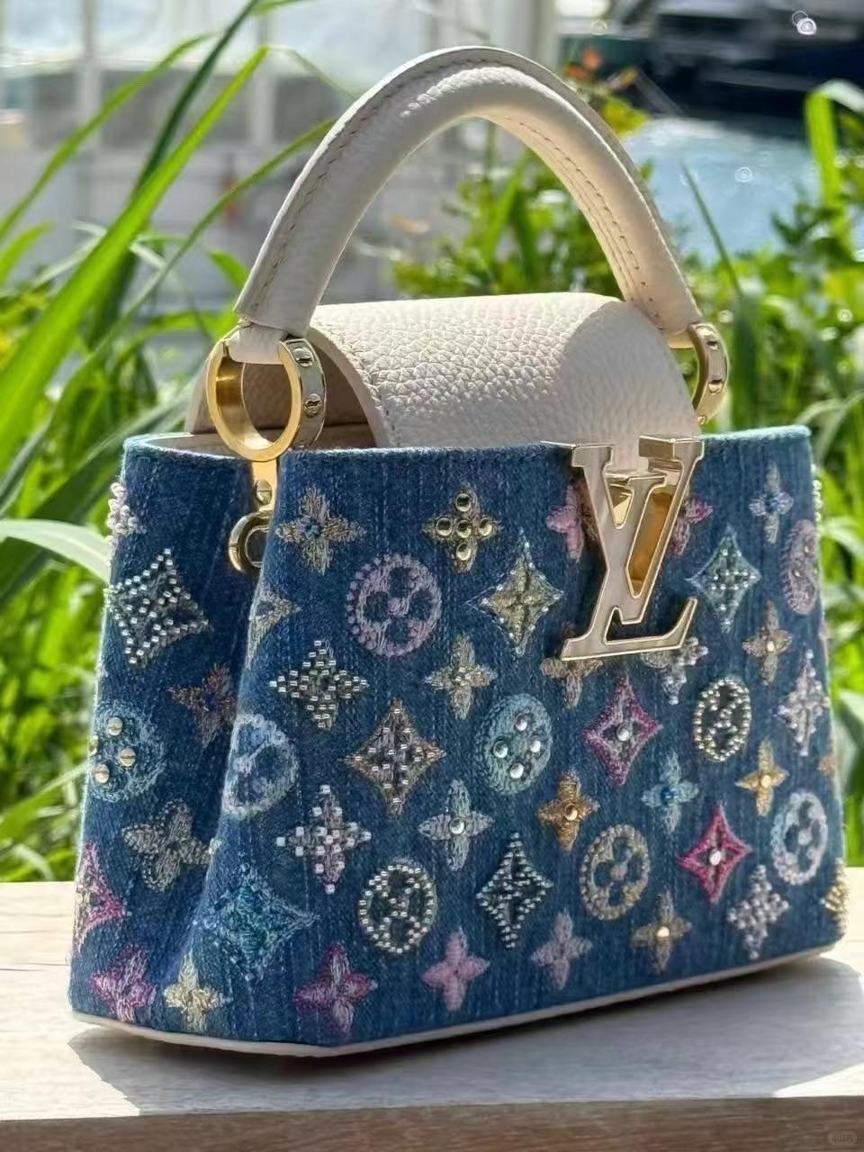 Luxury Denim Embellished Capucines Mini Bag