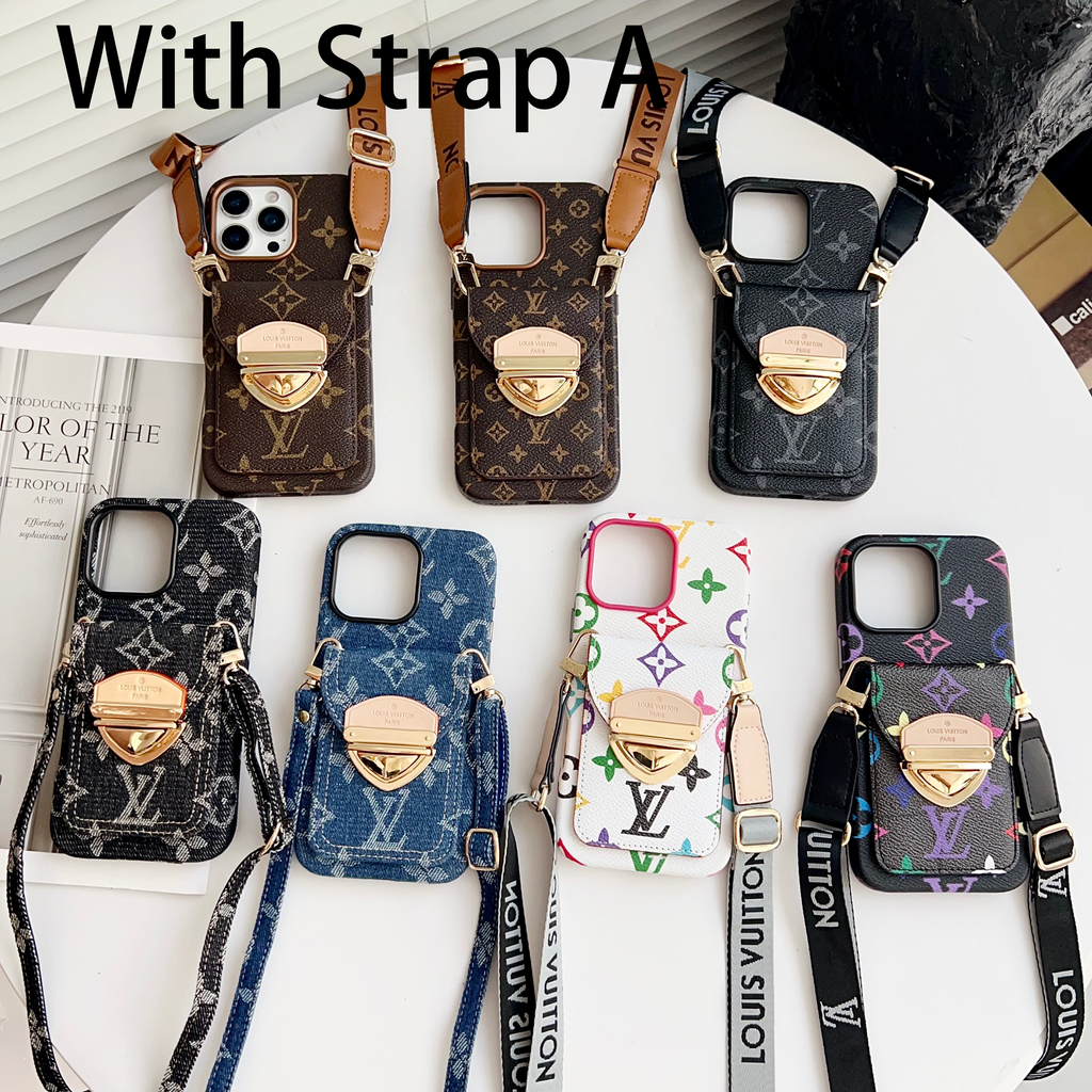 Luxury Crossbody iPhone Case with Card Pocket & Detachable Strap