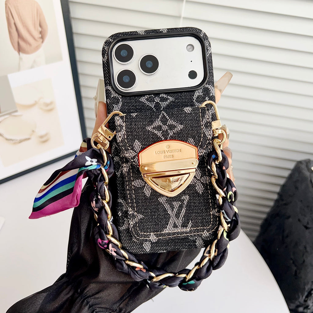 Luxury Crossbody iPhone Case with Card Pocket & Detachable Strap