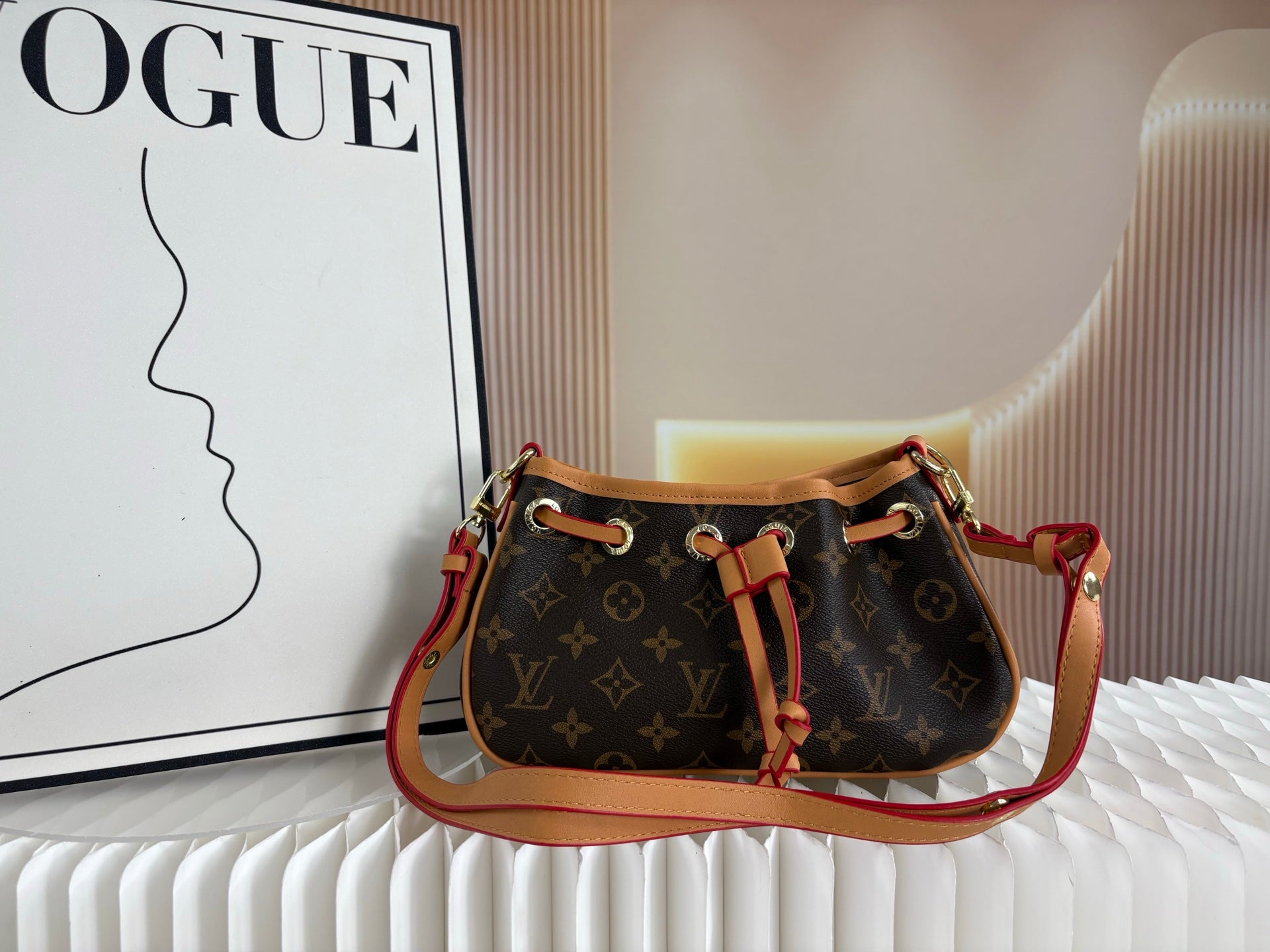 Monogram Shoulder Bag | Adjustable Strap & Drawstring Closure