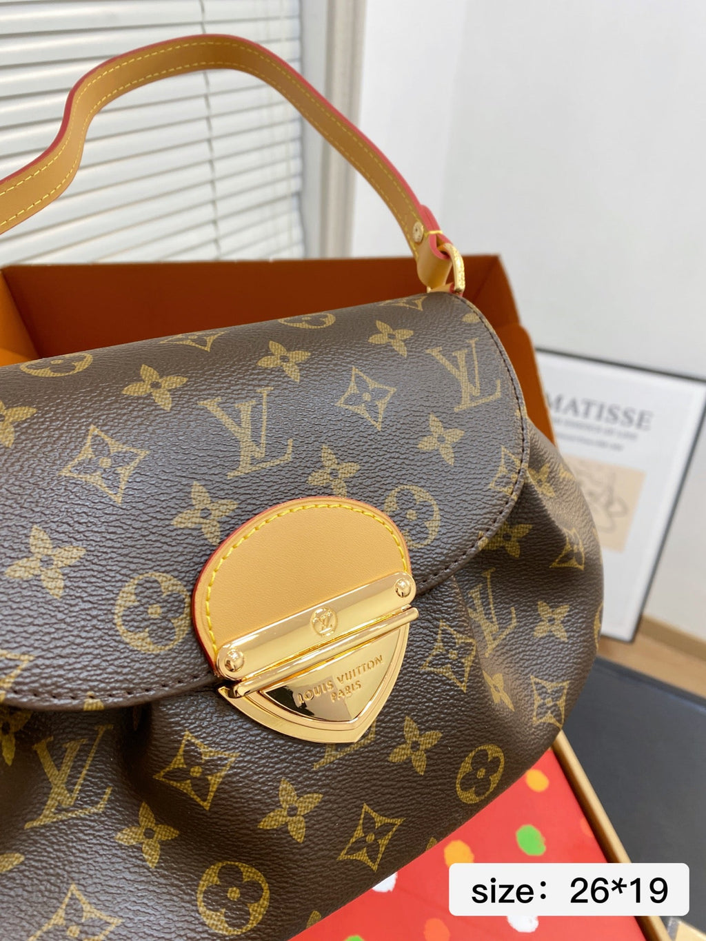 Vintage Print Gold-Lock Flap Saddle Bag