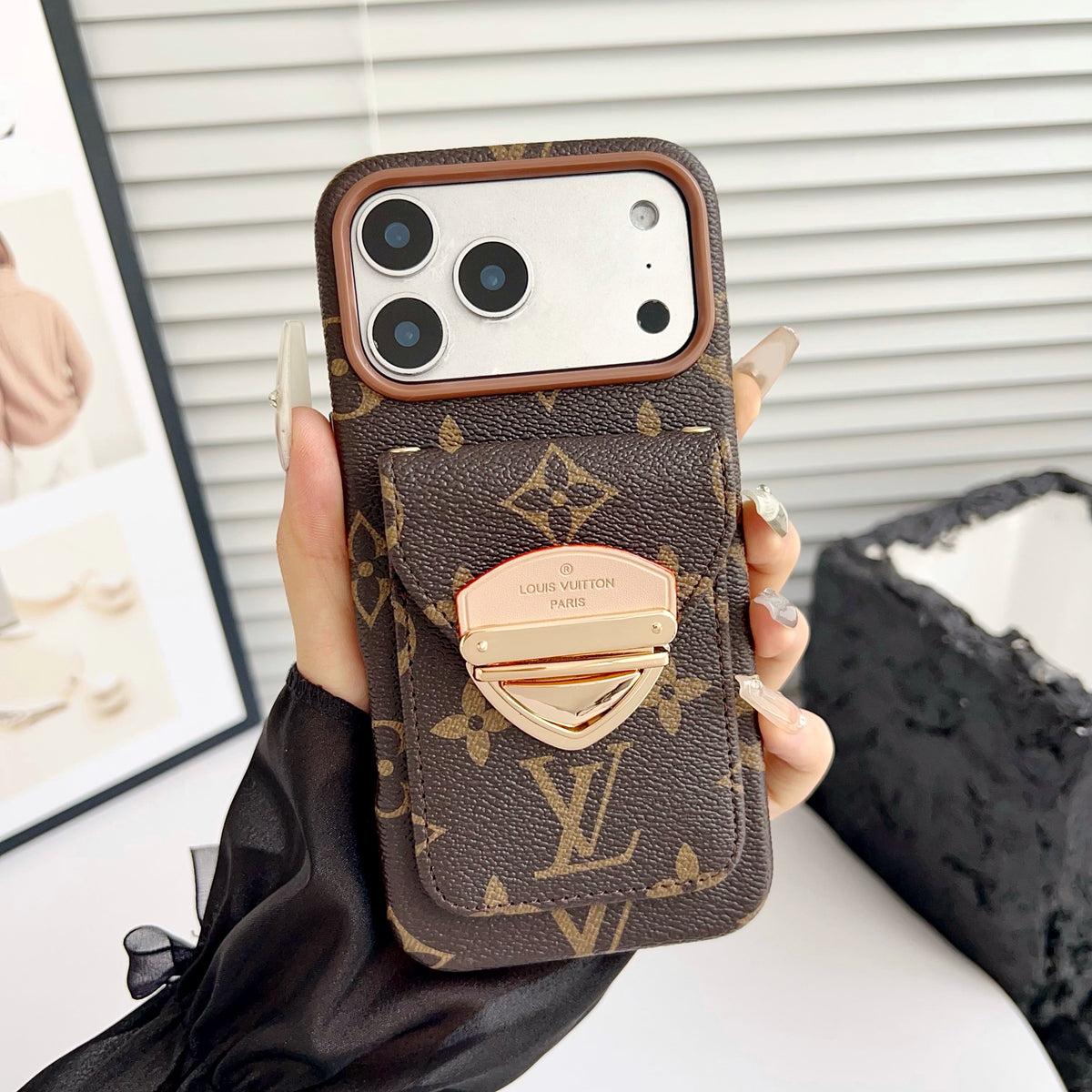 Luxury Crossbody iPhone Case with Card Pocket & Detachable Strap