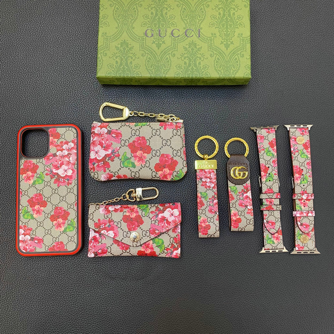 Fashion Gift Set (iPhone Case+Keychain+Coin Purse+Card Holder+Watch Strap)