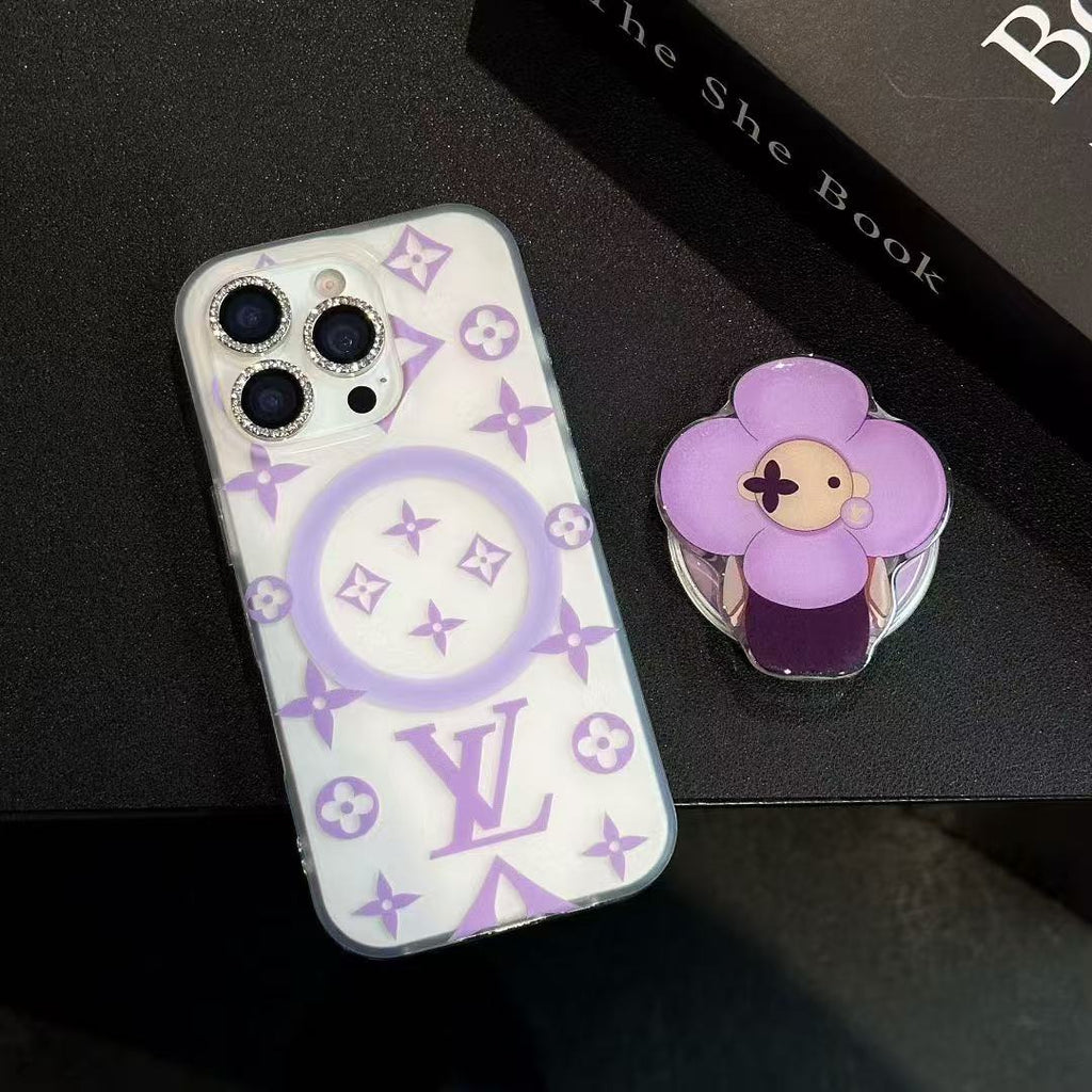Purple Flower MagSafe Phone Case For iPhone
