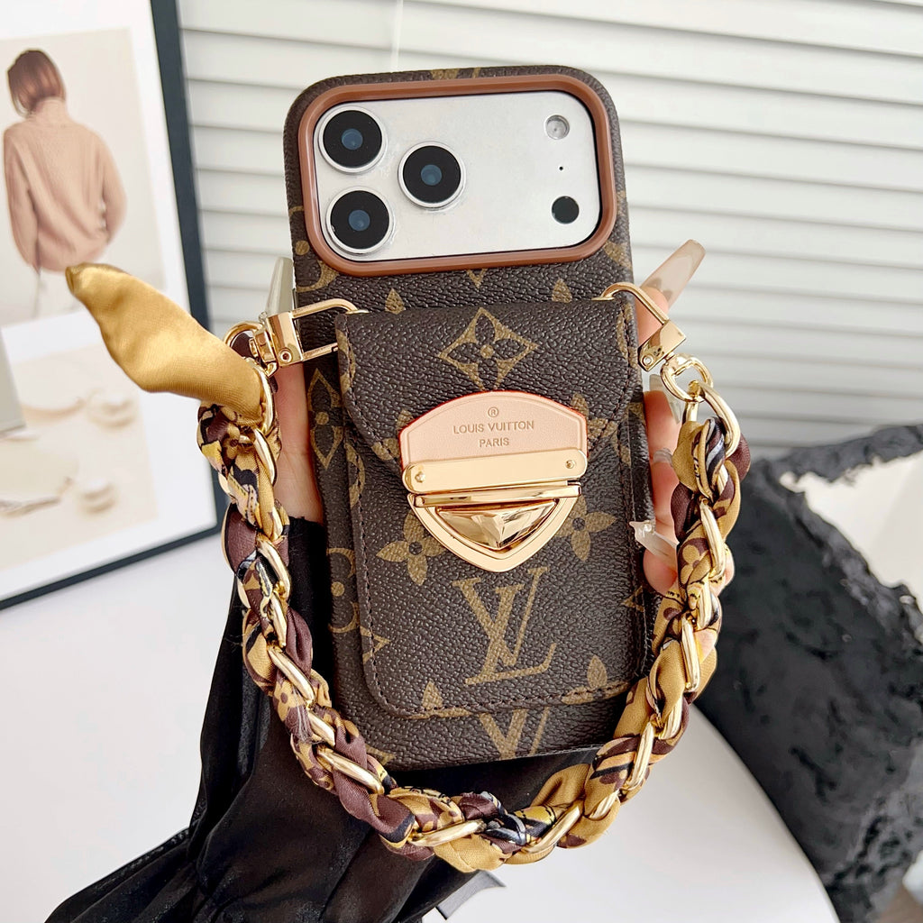 Luxury Crossbody iPhone Case with Card Pocket & Detachable Strap