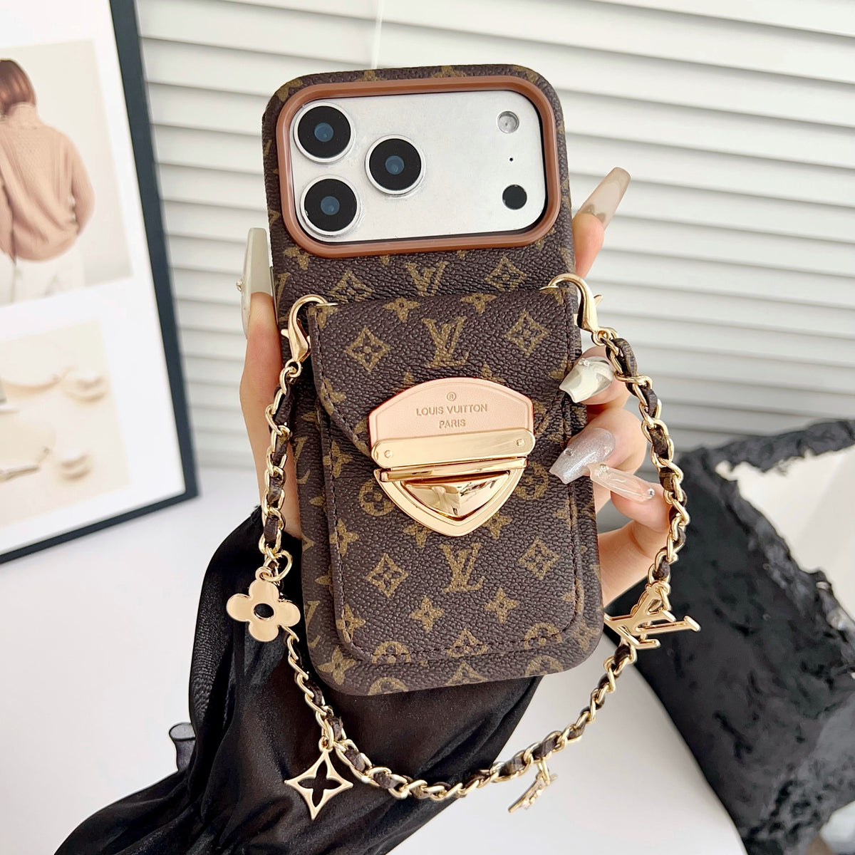 Luxury Crossbody iPhone Case with Card Pocket & Detachable Strap