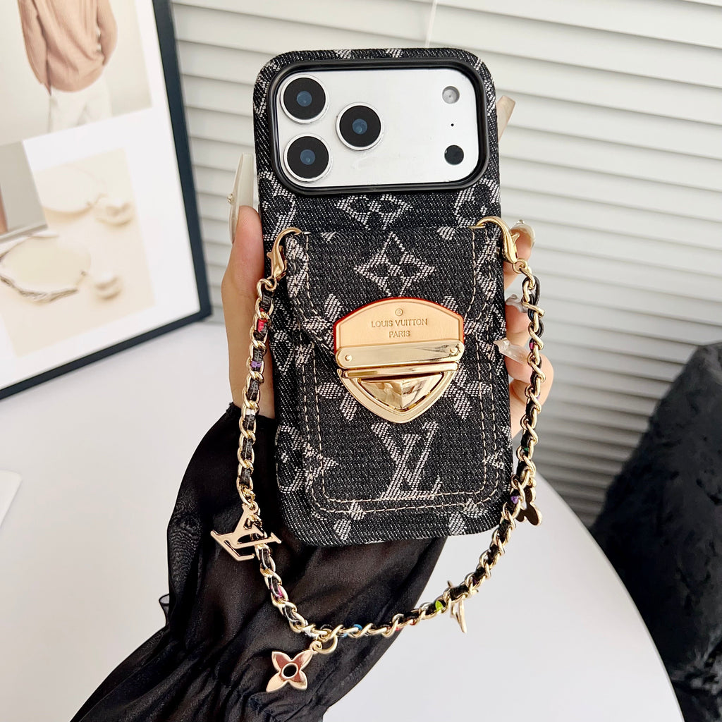 Luxury Crossbody iPhone Case with Card Pocket & Detachable Strap