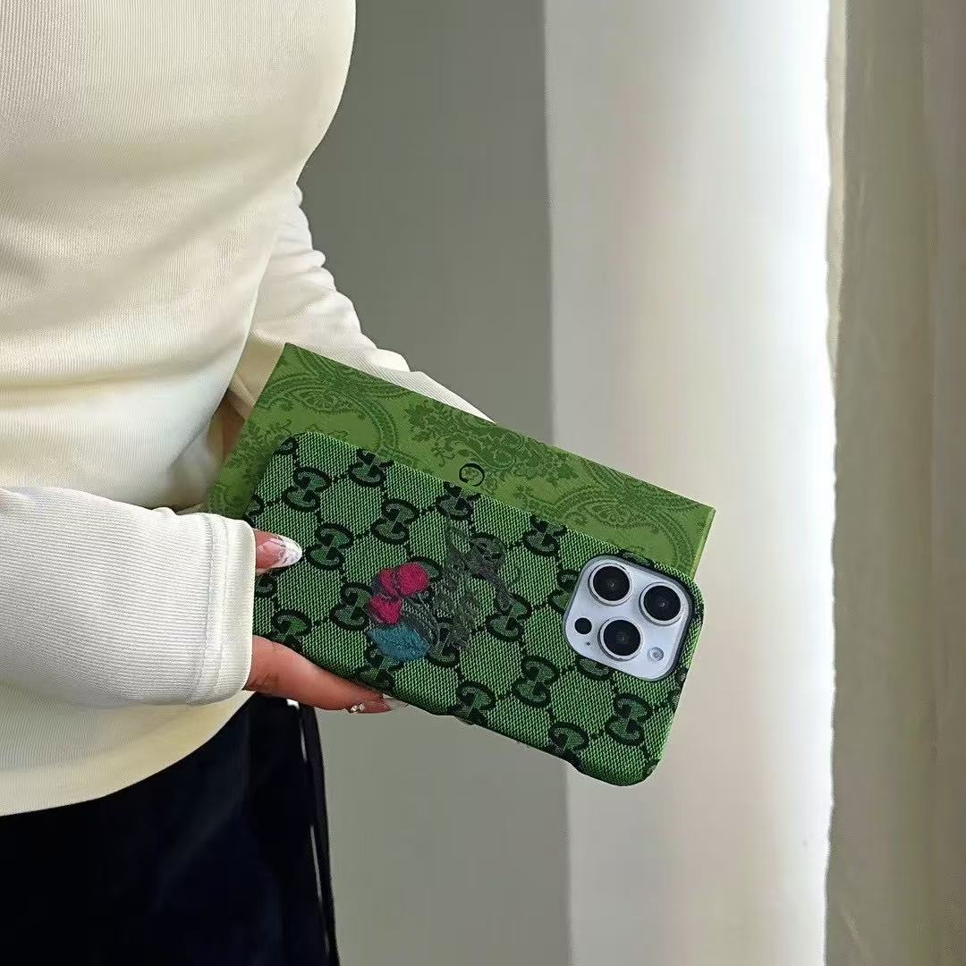 Green Style Embroidery Phone Case For iPhone