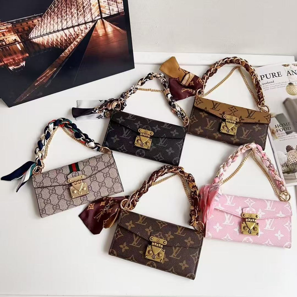 Letter Holster Scarf Chain Wallet Case For iPhone