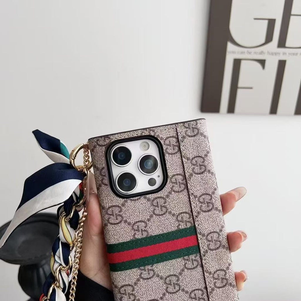 Letter Holster Scarf Chain Wallet Case For iPhone