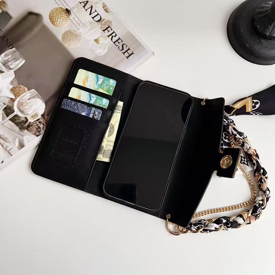 Letter Holster Scarf Chain Wallet Case For Samsung