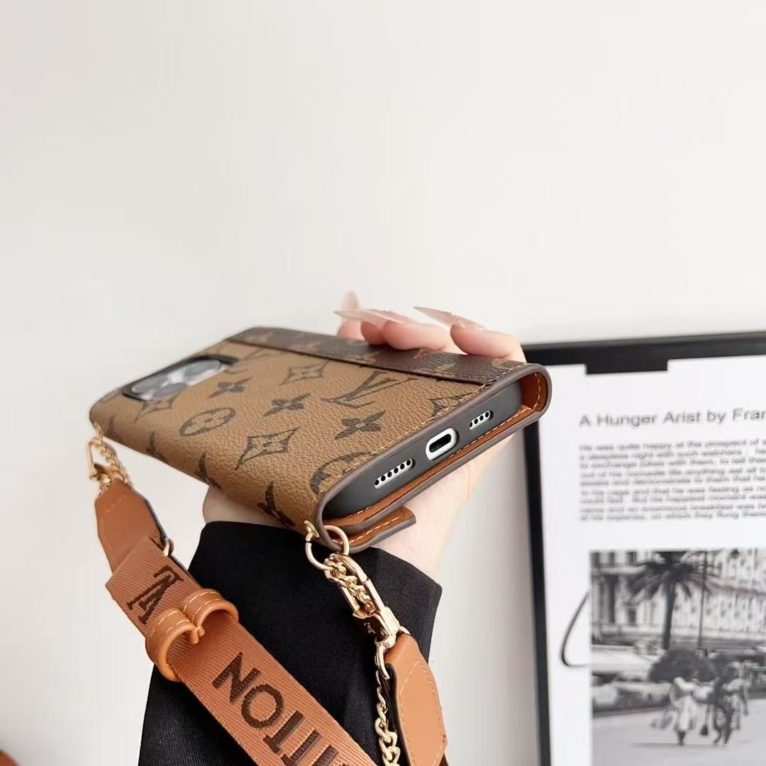 Long Strap Letter Holster Wallet Case For iPhone