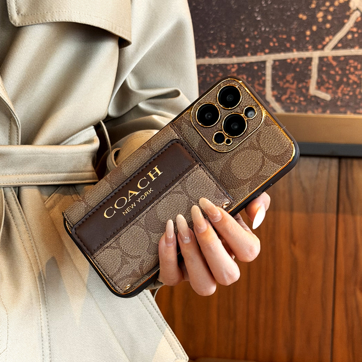 Luxury Advanced Leather iPhone Case with Card Holder & Strap-G