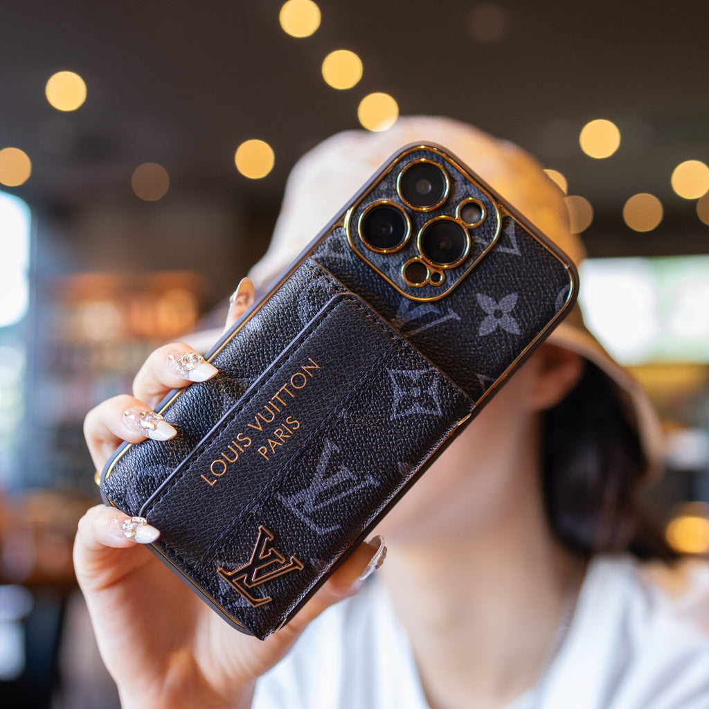 Luxury Advanced Leather iPhone Case with Card Holder & Strap