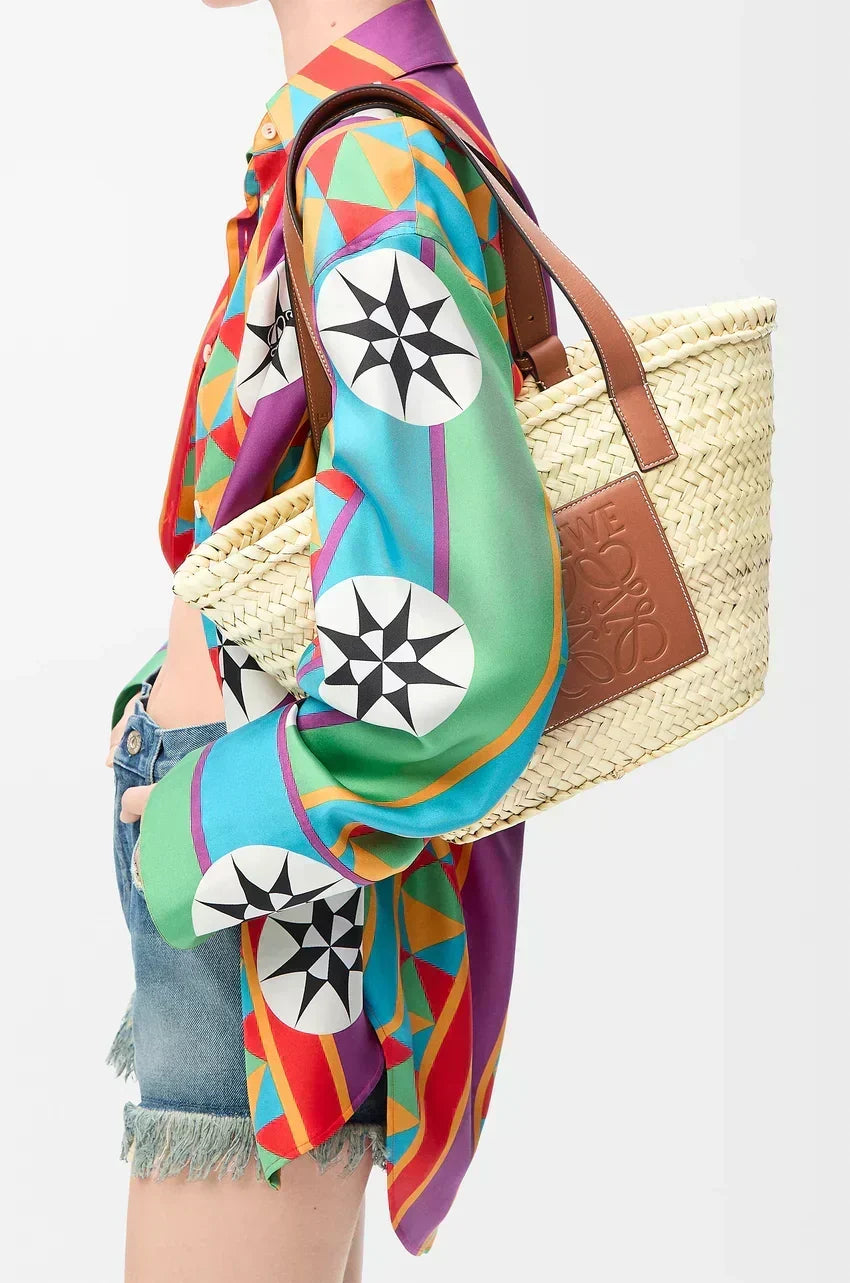 Luxurious Palm Leaf and Natural Tan LYW Basket