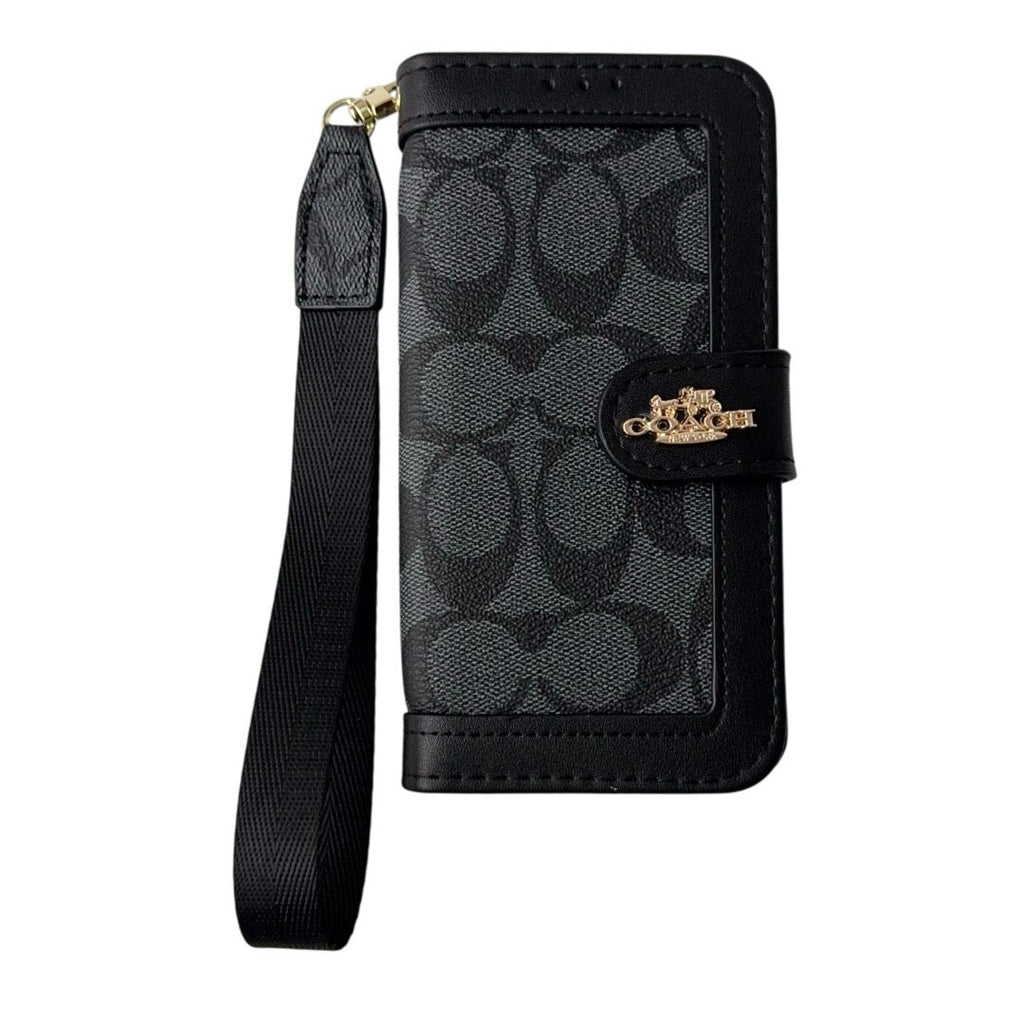 CO Luxury Pattern Wallet iPhone Case with Card Holder and Strap