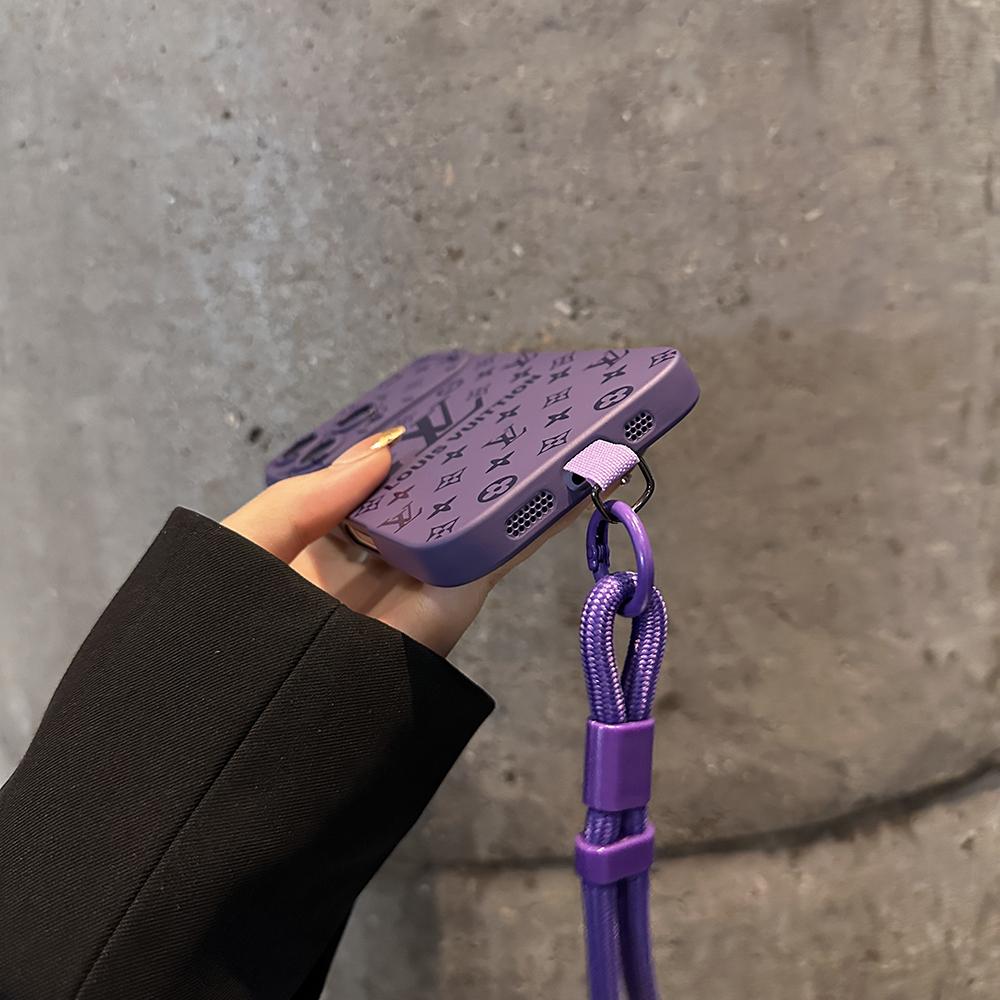 Luxury Embossed Pattern IPhone Case With Detachable Wrist Strap