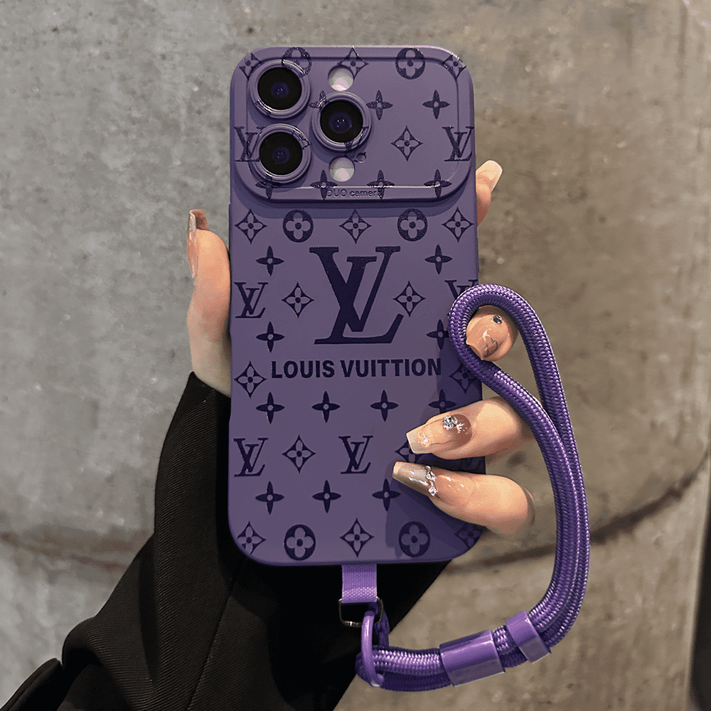 Luxury Embossed Pattern IPhone Case With Detachable Wrist Strap