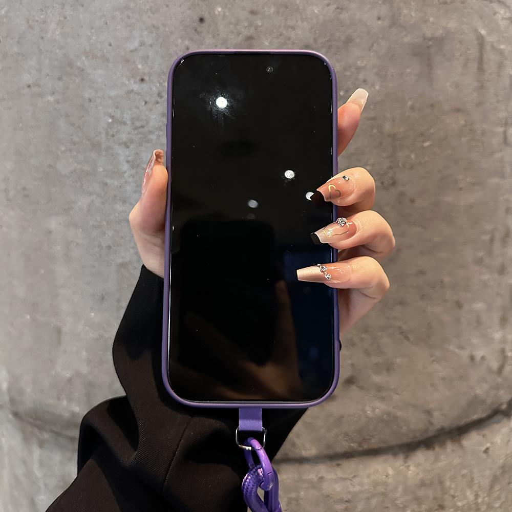 Luxury Embossed Pattern IPhone Case With Detachable Wrist Strap